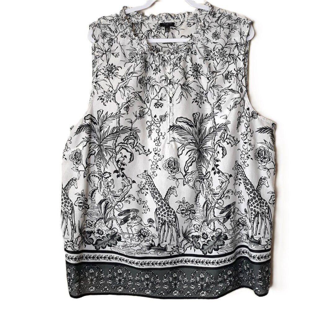 Talbots Jungle Floral Giraffe Sleeveless Cotton Tank Top 3X Lightweight Novelty